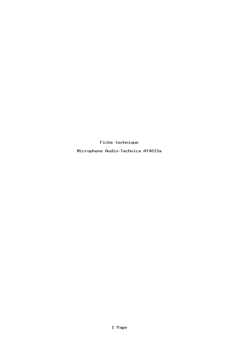Page 1 de la notice Fiche technique Audio-Technica AT4033a