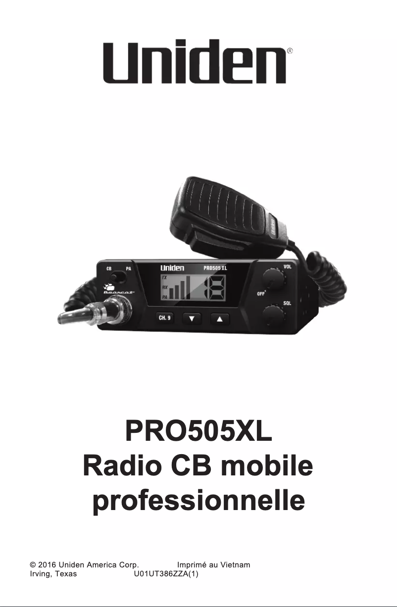 Page 1 de la notice Manuel utilisateur Uniden PRO505XL