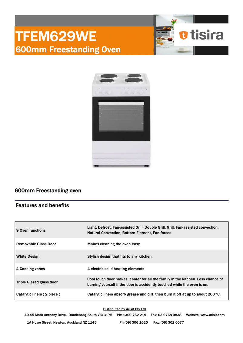 Página 1 del manual Ficha técnica Tisira TFEM629WE