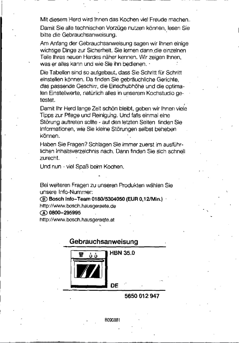 Page 1 of the manual User Manual Bosch HBN3560