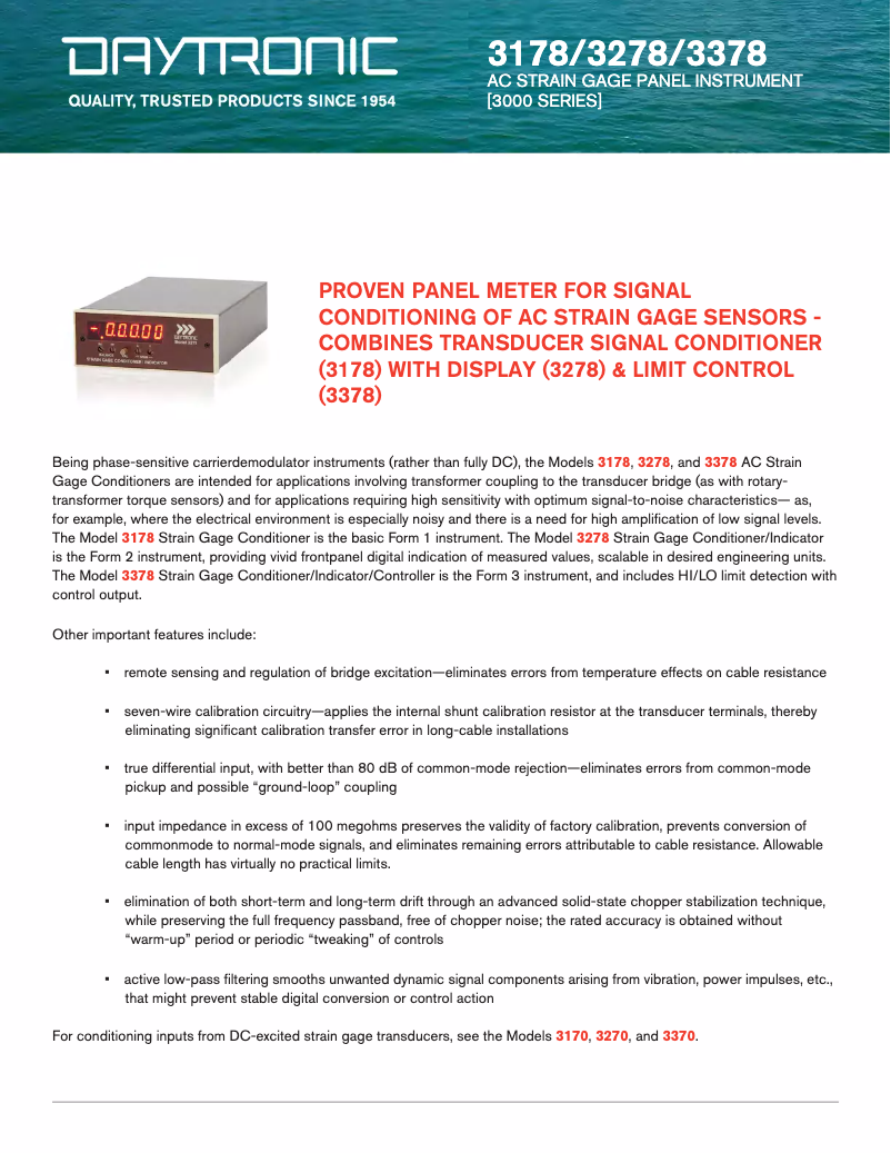 Page 1 of the manual Technical Sheet Daytronic 3178CF