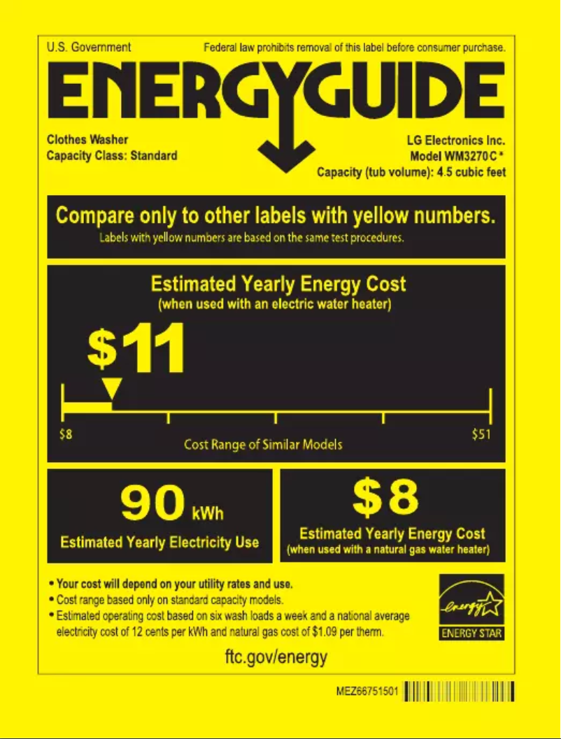 Página 1 del manual Etiqueta energética LG WM3270CW