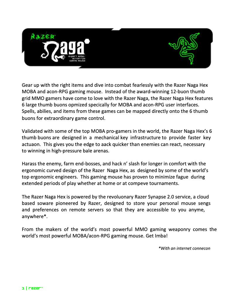 Page 1 de la notice Manuel utilisateur Razer Naga Hex Expert