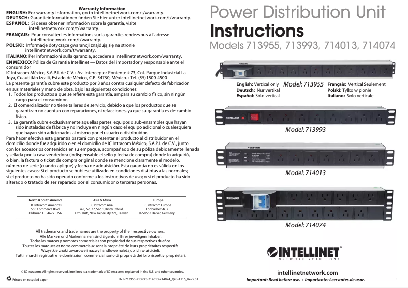 Page 1 de la notice Manuel utilisateur Intellinet 714013