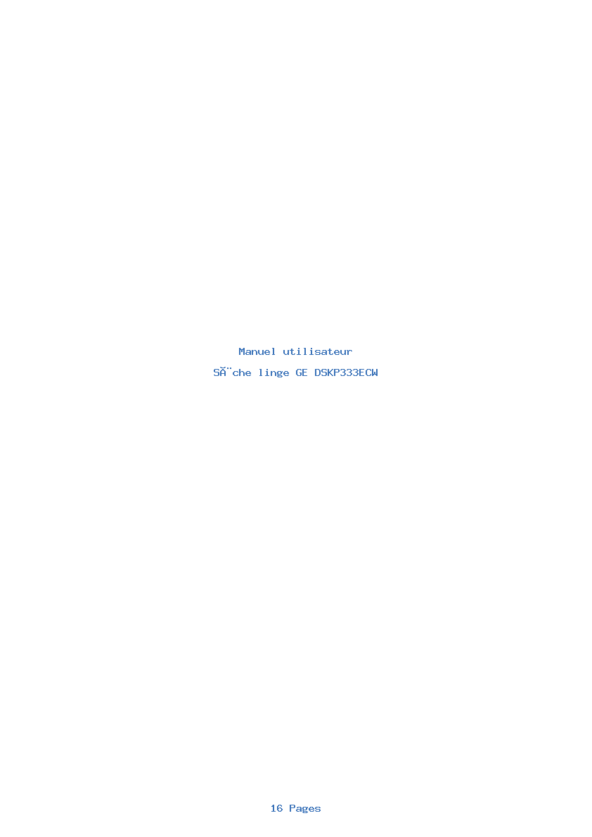 Page 1 de la notice Manuel utilisateur GE DSKP333ECW