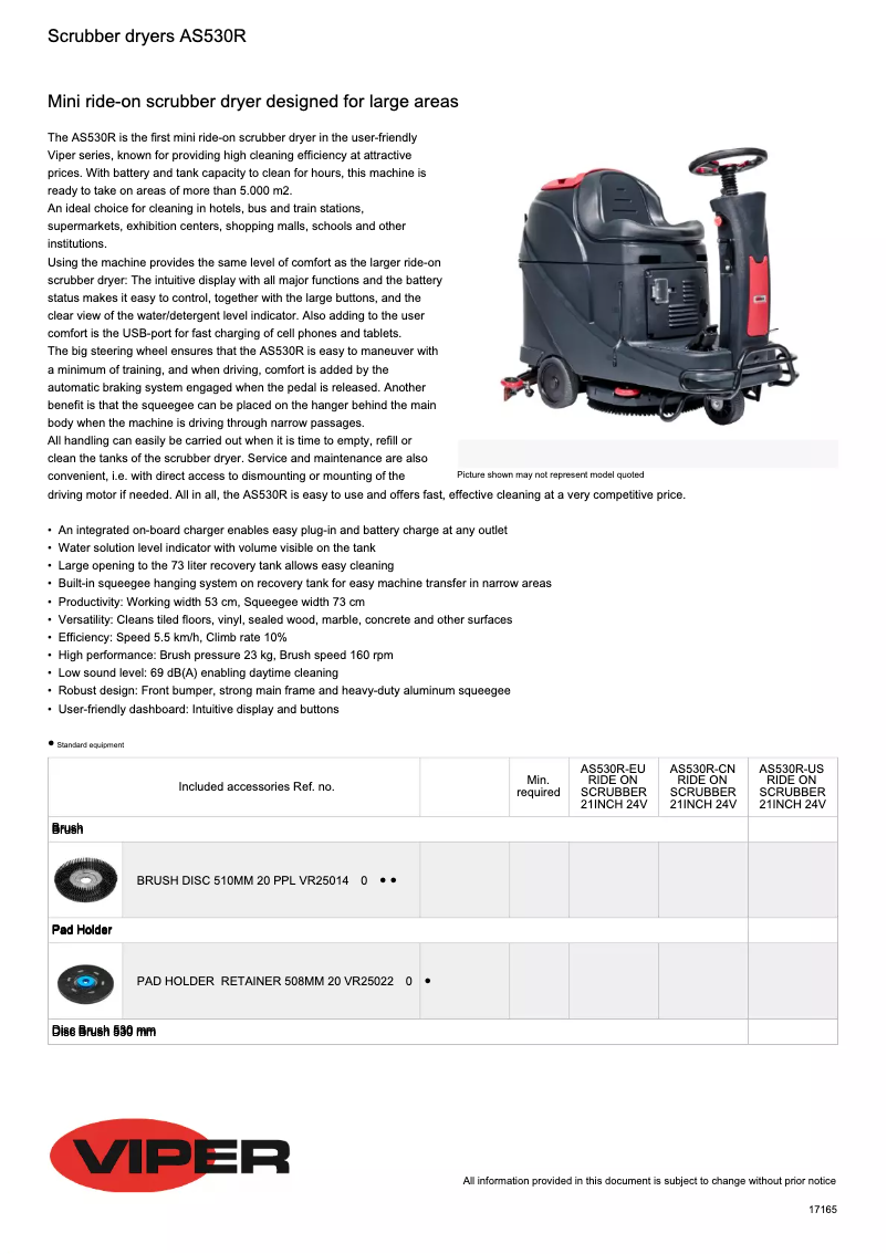 Page 1 de la notice Fiche technique Viper AS530R