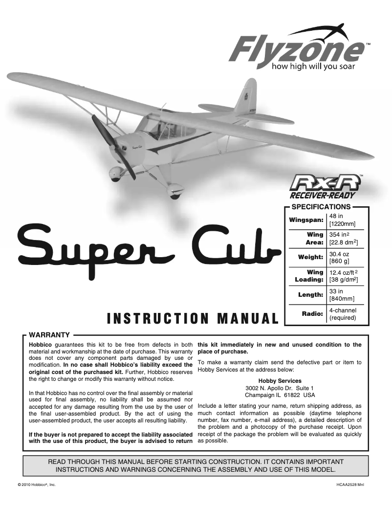 Page 1 de la notice Manuel utilisateur Flyzone Super Cub