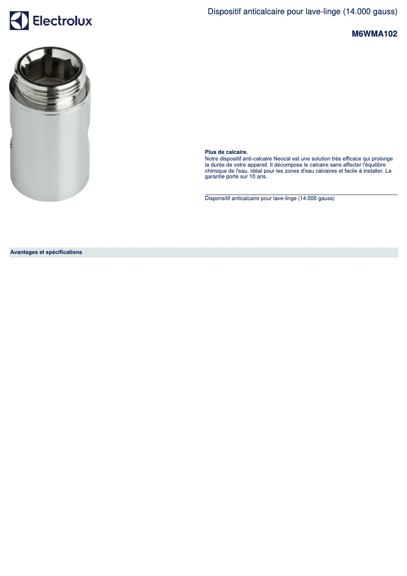 Page 1 de la notice Manuel utilisateur AEG M6WMA102