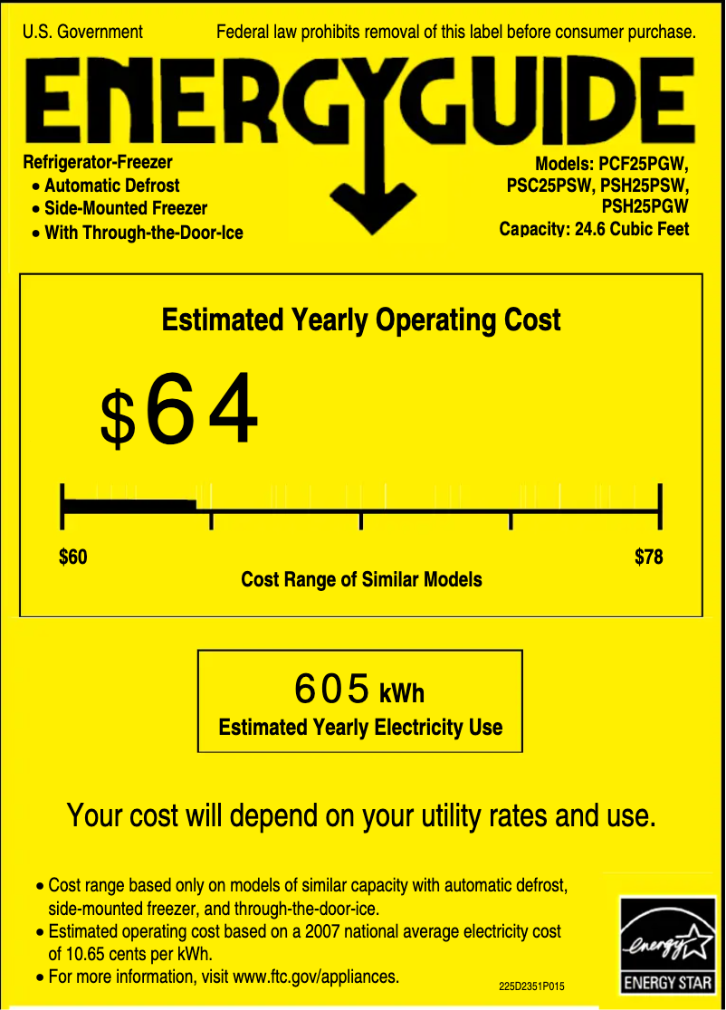 Page 1 of the manual Energy Label GE Profile PCF25PGWBB