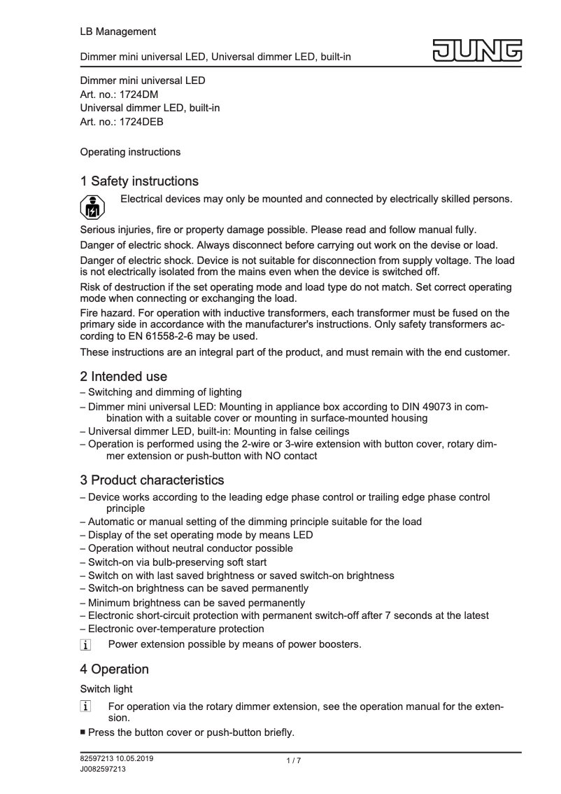 Página 1 del manual Manual de usuario JUNG 1724DM