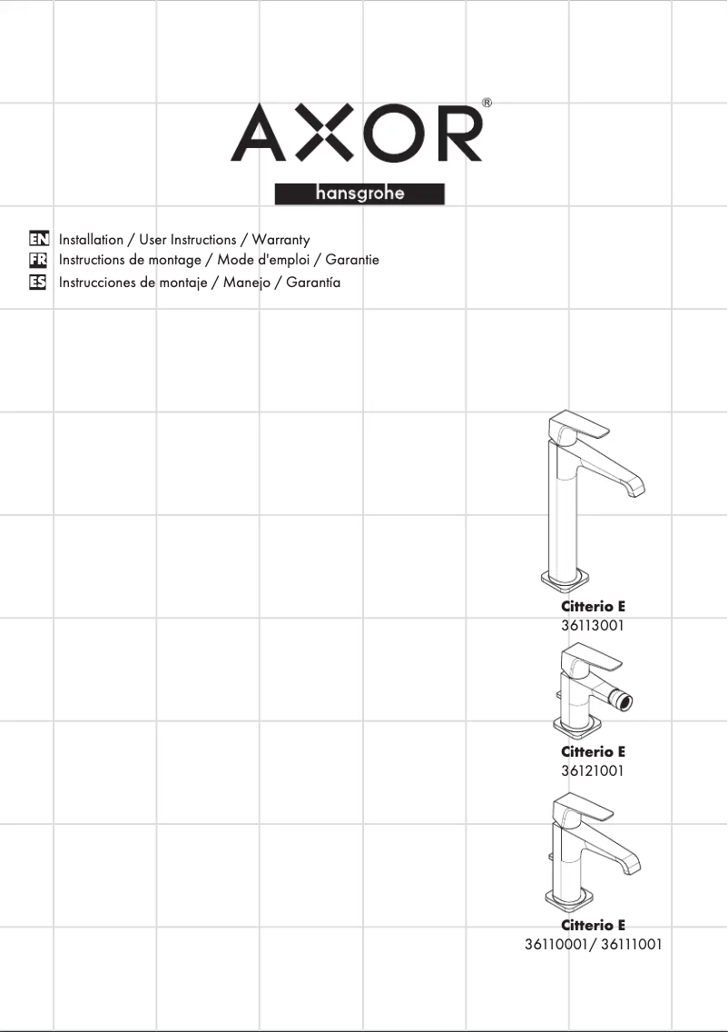 Page 1 de la notice Manuel utilisateur Axor Citterio E 36113001
