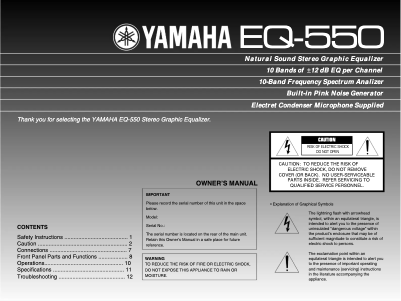 Page 1 de la notice Manuel utilisateur Yamaha EQ-550