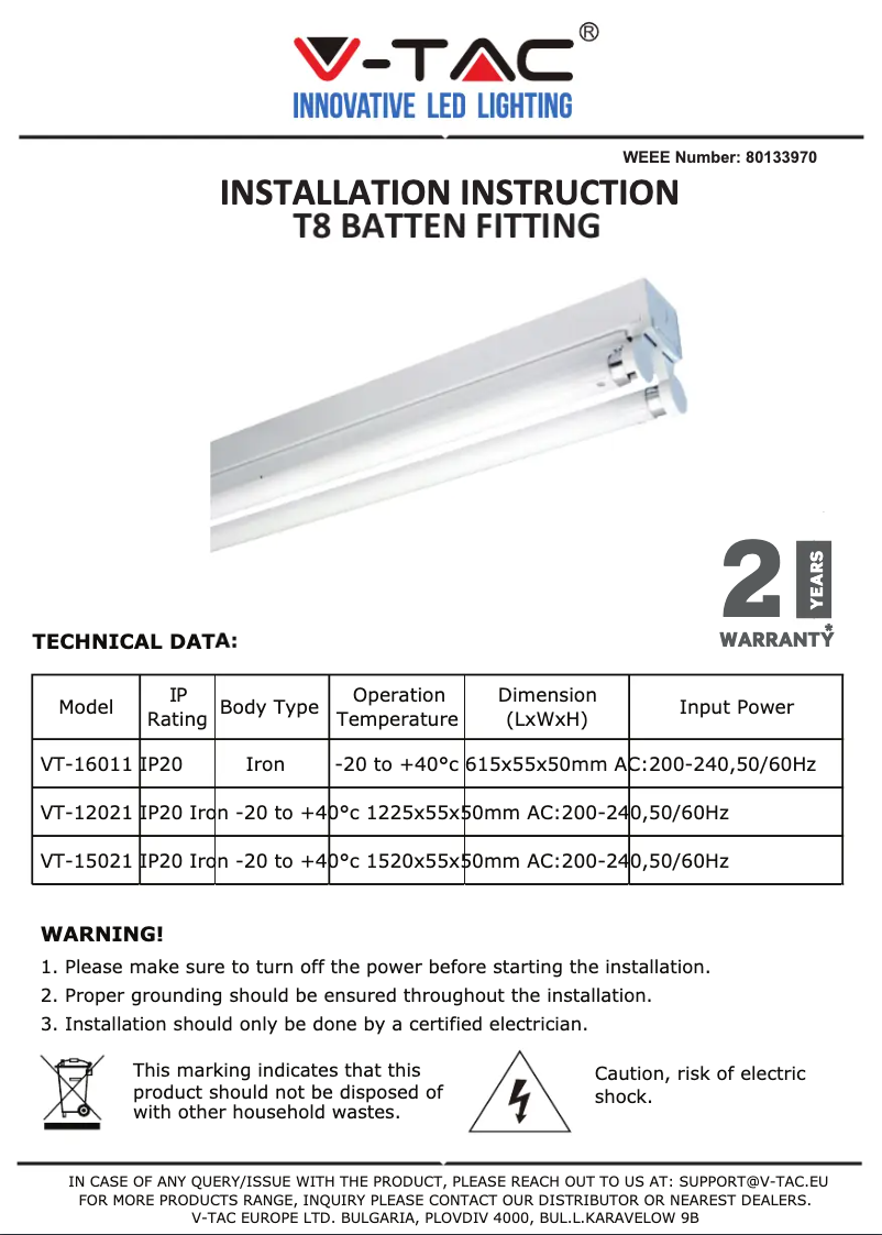Page 1 de la notice Manuel utilisateur V-TAC VT-16011