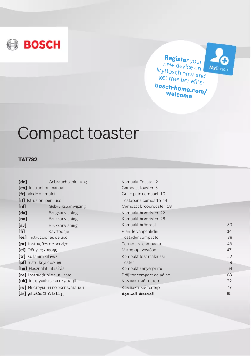 Page 1 de la notice Manuel utilisateur Bosch TAT7S25