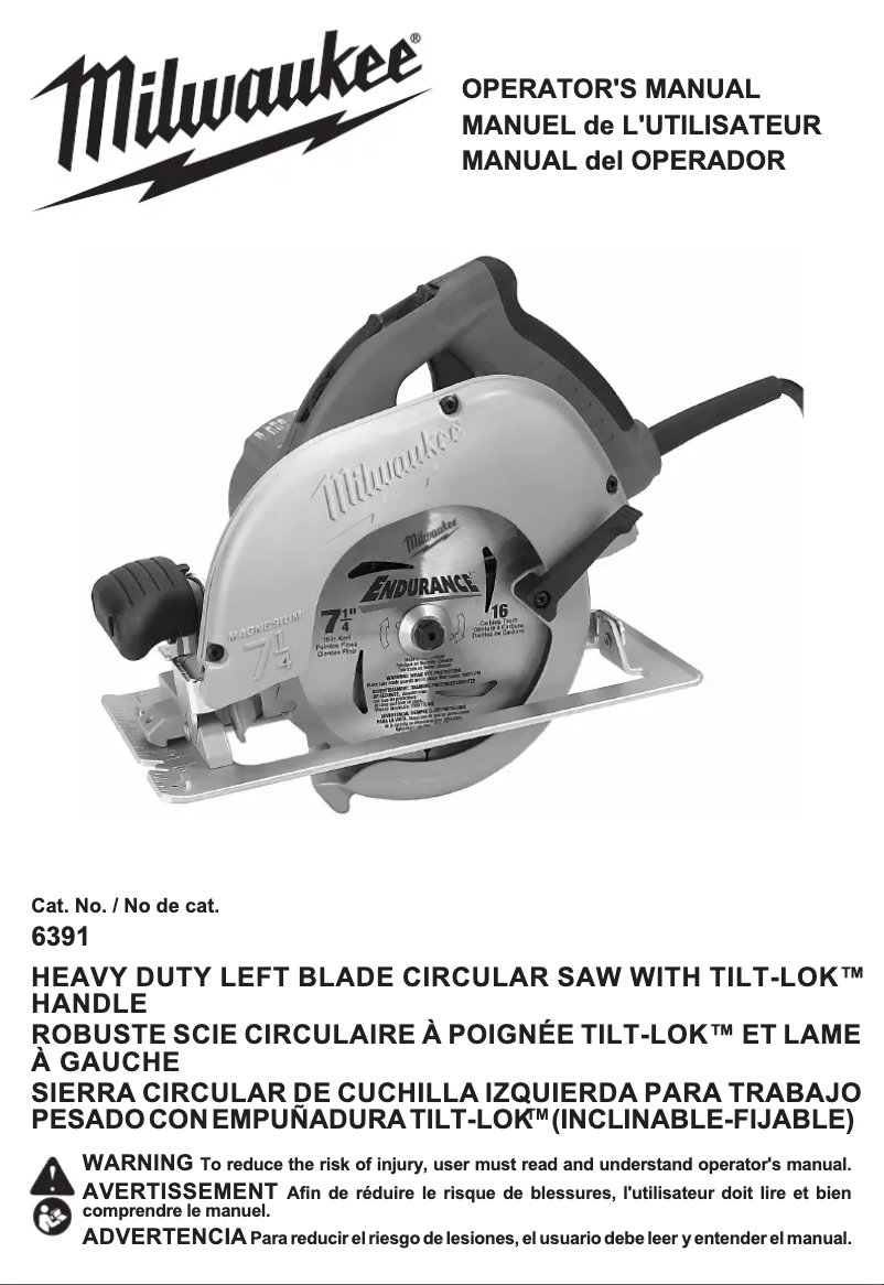 Page 1 de la notice Manuel utilisateur Milwaukee 6391-21