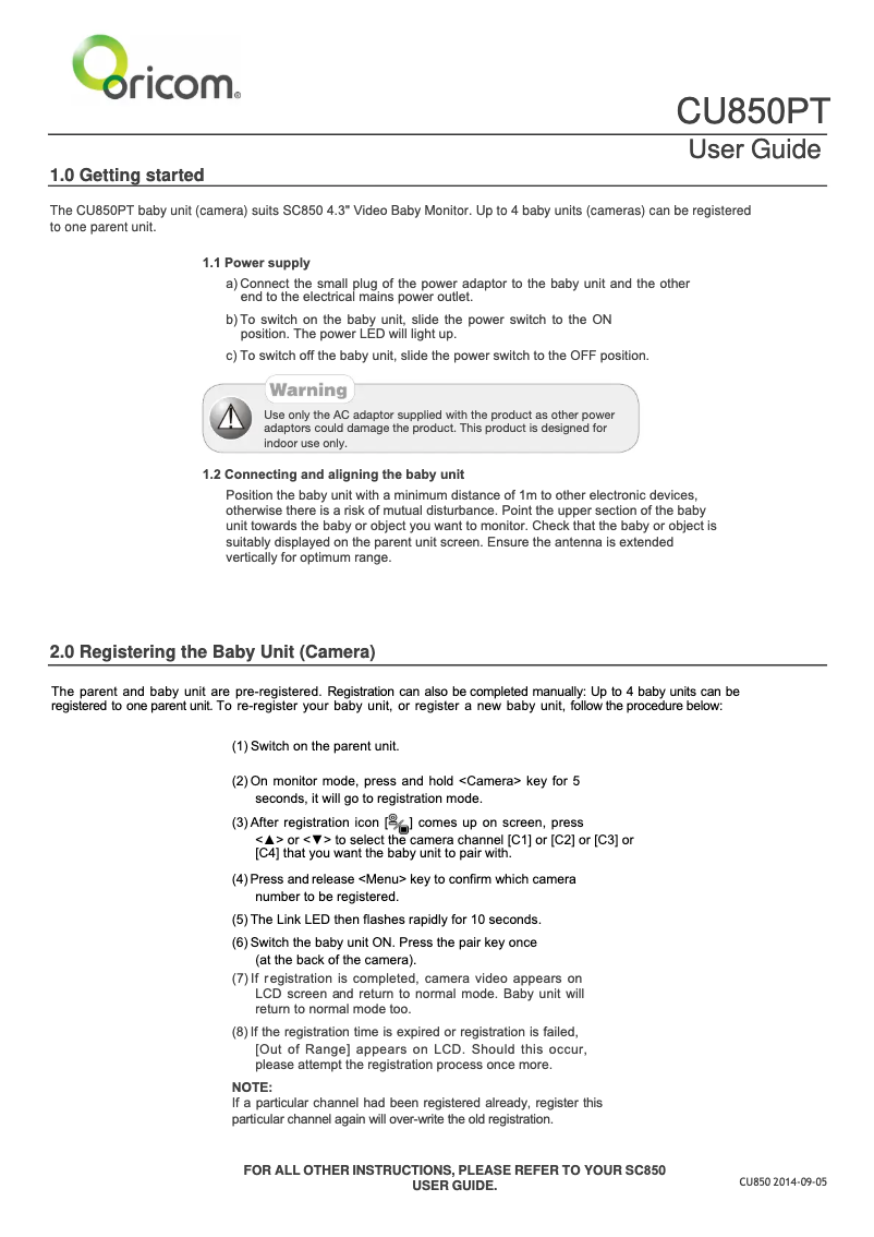 Página 1 del manual Manual de usuario Oricom CU850