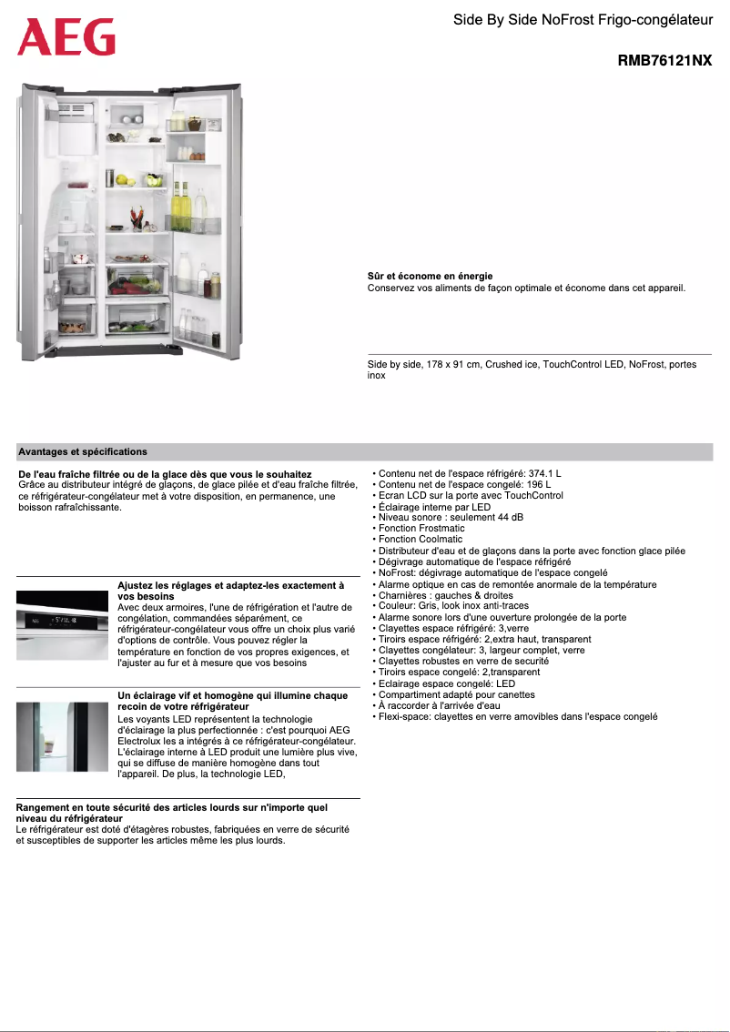 Page 1 de la notice Fiche technique AEG RMB76121NX