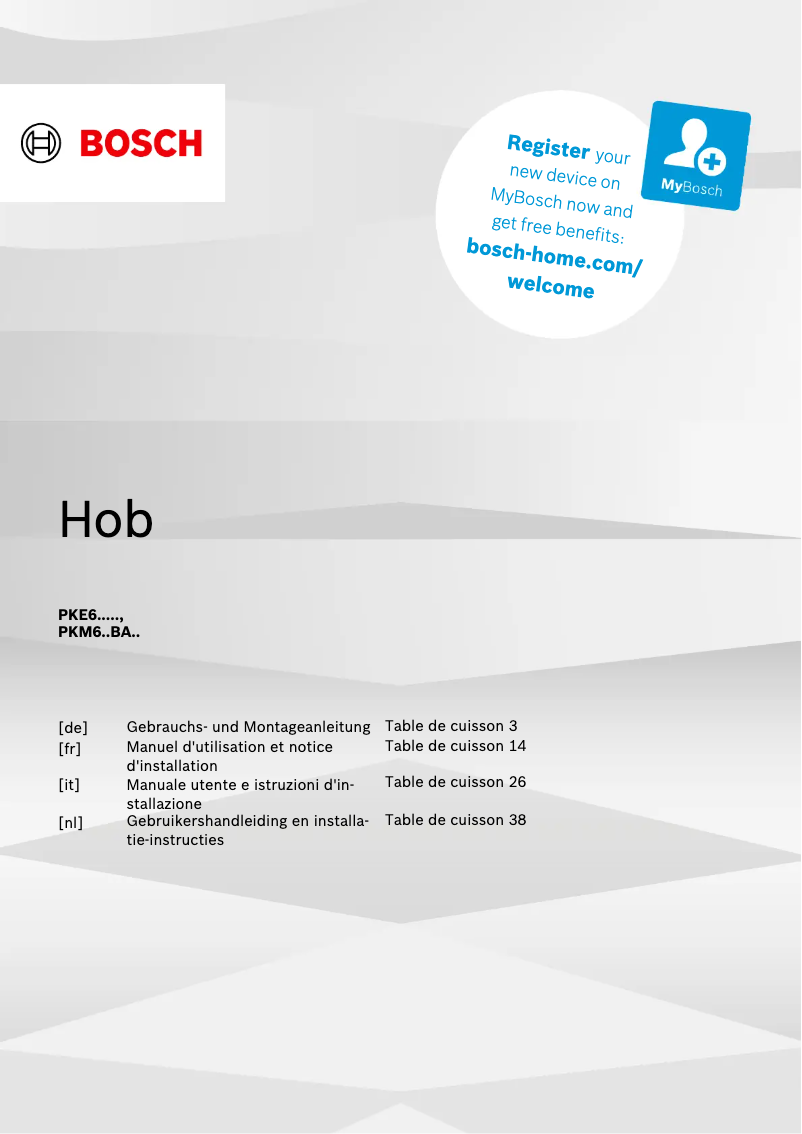 Page 1 de la notice Guide d'installation Bosch PKE645BA2E