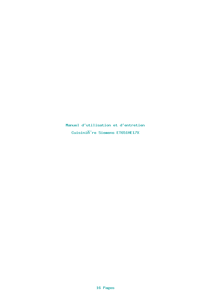 Page 1 de la notice Manuel d'utilisation et d'entretien Siemens ET651HE17X
