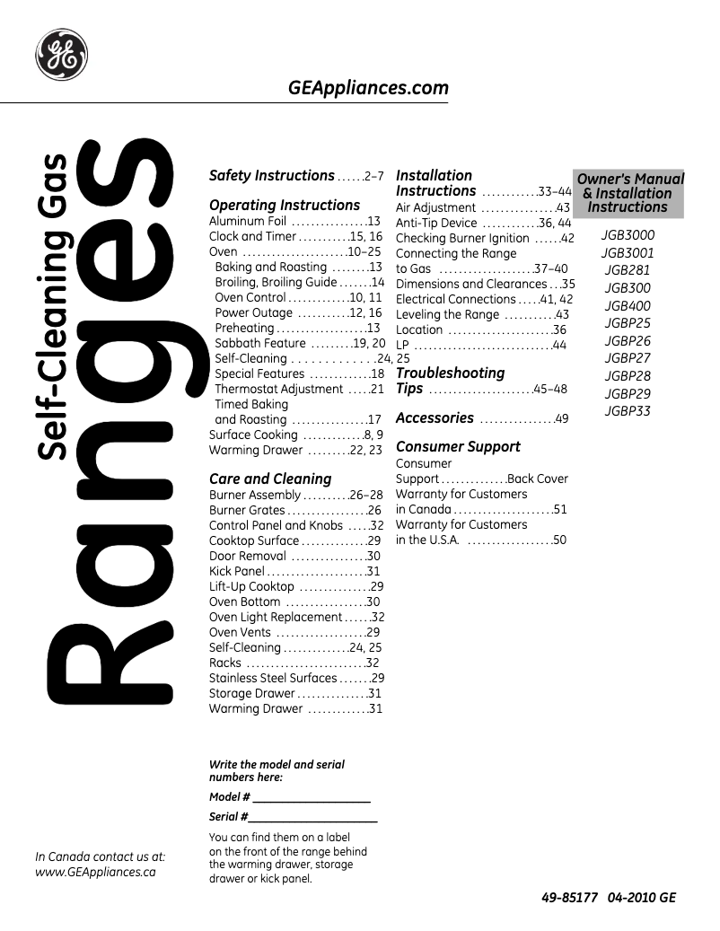 Page 1 de la notice Guide d'installation GE JGBP33DEMWW