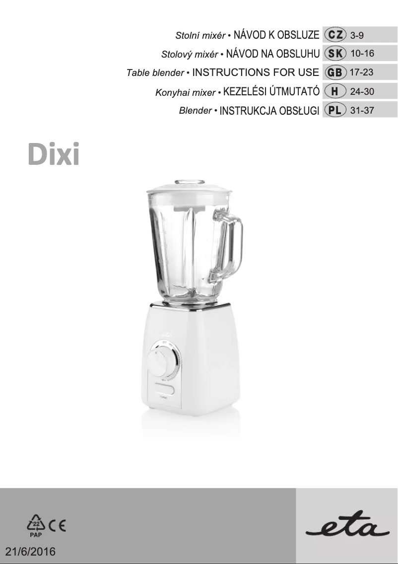 Page 1 de la notice Manuel utilisateur Eta Dixi 5011 90000