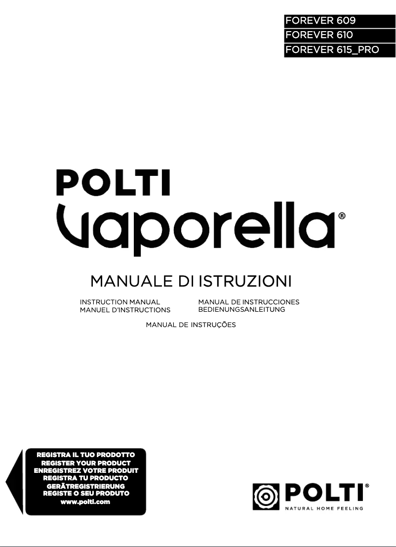 Page 1 de la notice Manuel utilisateur Polti Vaporella Forever 609