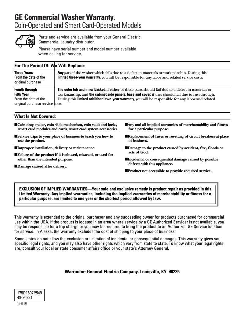 Page n°1 - Manuel d'utilisation et d'entretien GE WCCD2050FWC