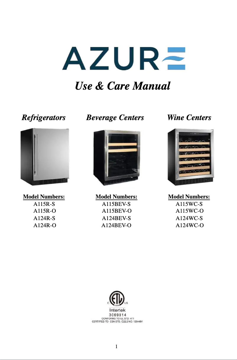 Page 1 de la notice Manuel utilisateur Azure A124R-O