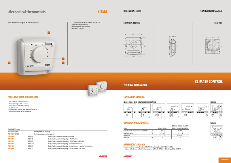 Page 1 de la notice Fiche technique Vemer Klima 2