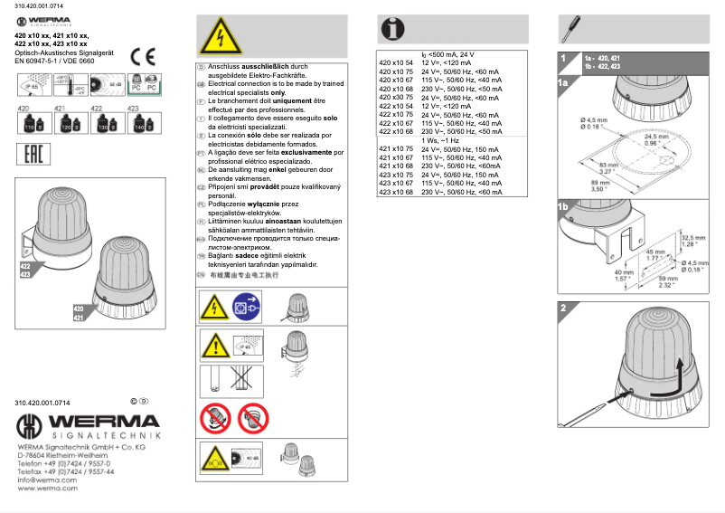 Page 1 de la notice Manuel utilisateur Werma 420