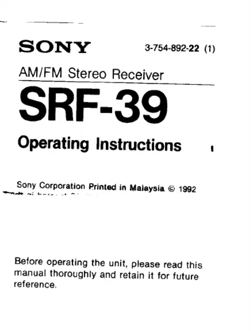 Page 1 de la notice Manuel utilisateur Sony SRF-39