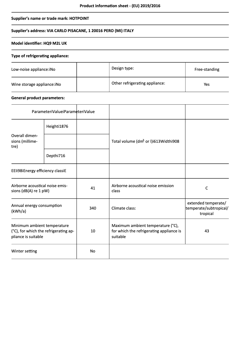 Página 1 del manual Ficha técnica Hotpoint HQ9 M2L UK