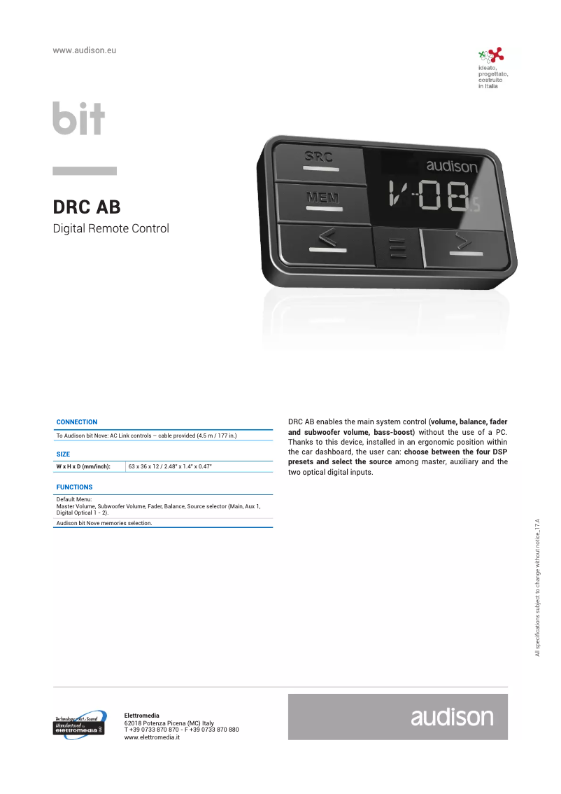 Page 1 de la notice Manuel utilisateur Audison bit DRC AB