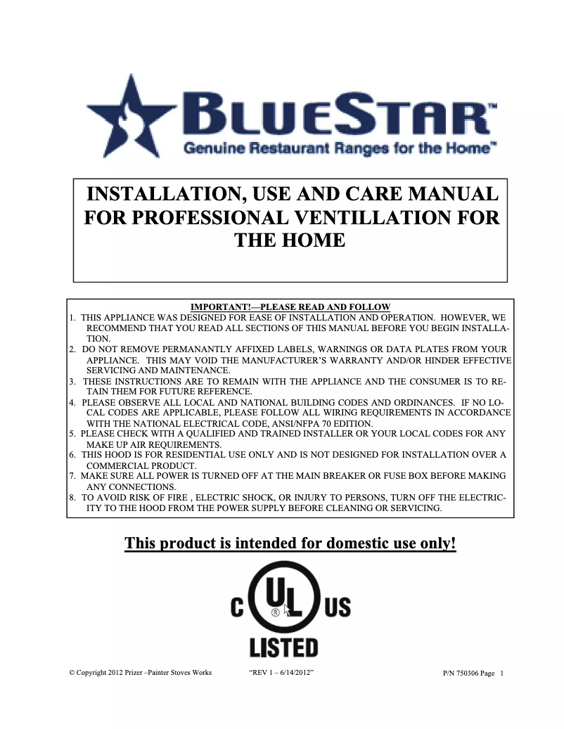 Página 1 del manual Manual de usuario BlueStar PY054ML