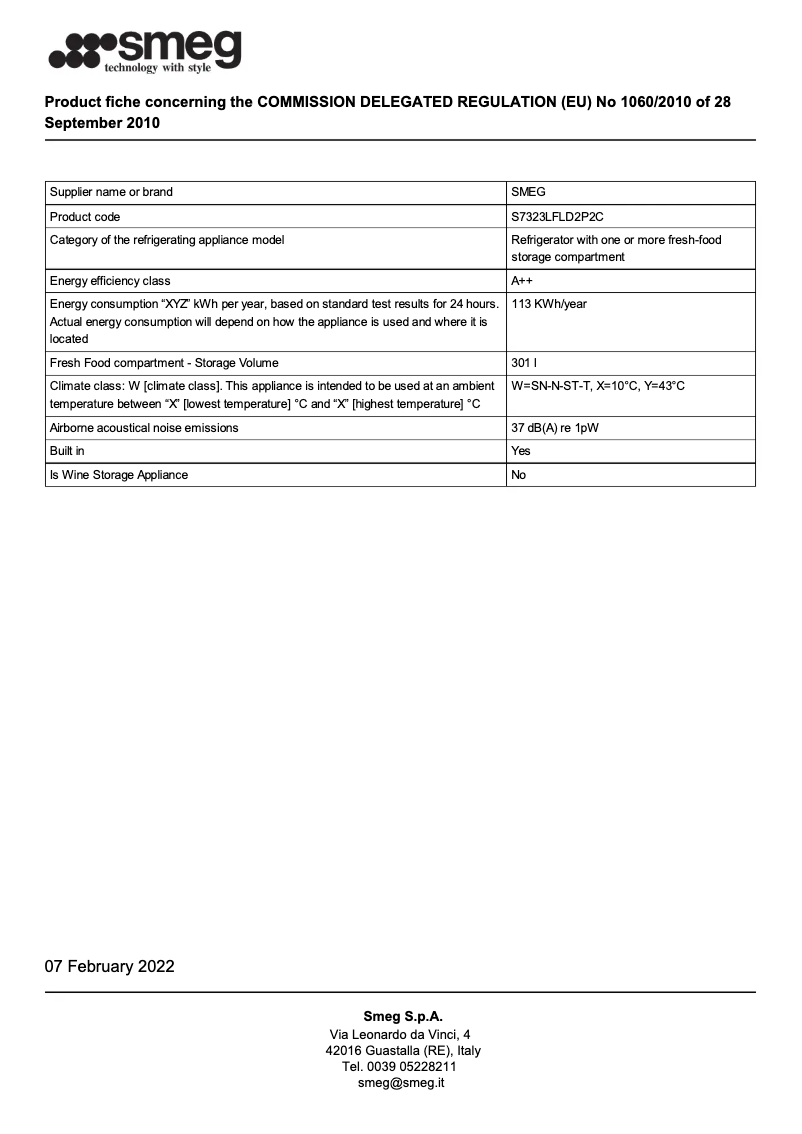 Página 1 del manual Folleto Smeg S7323LFLD2P2C