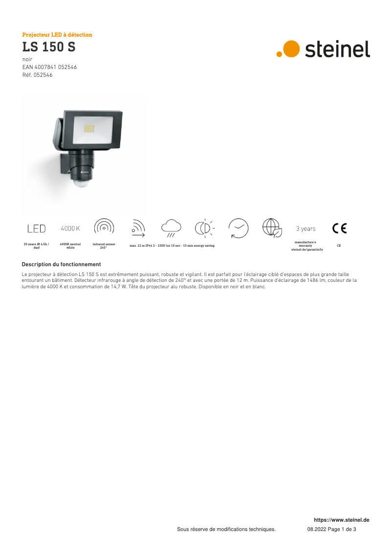 Página 1 del manual Ficha técnica Steinel LS 150 S