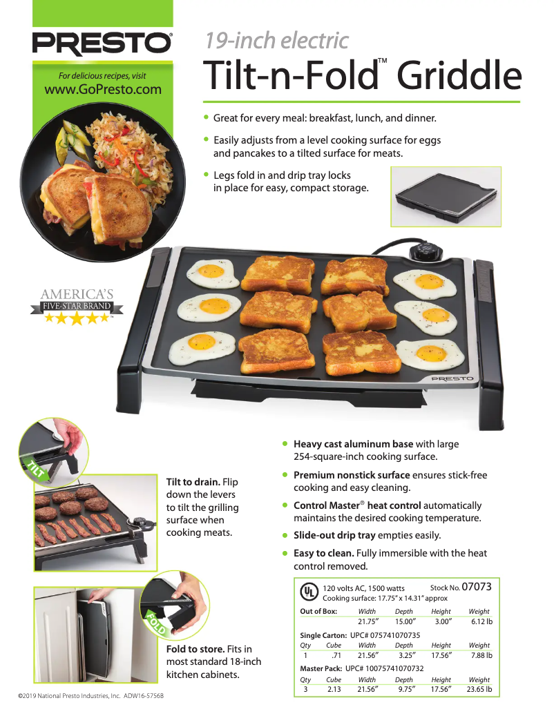 Page 1 de la notice Fiche technique Presto Tilt-n-Fold 07073
