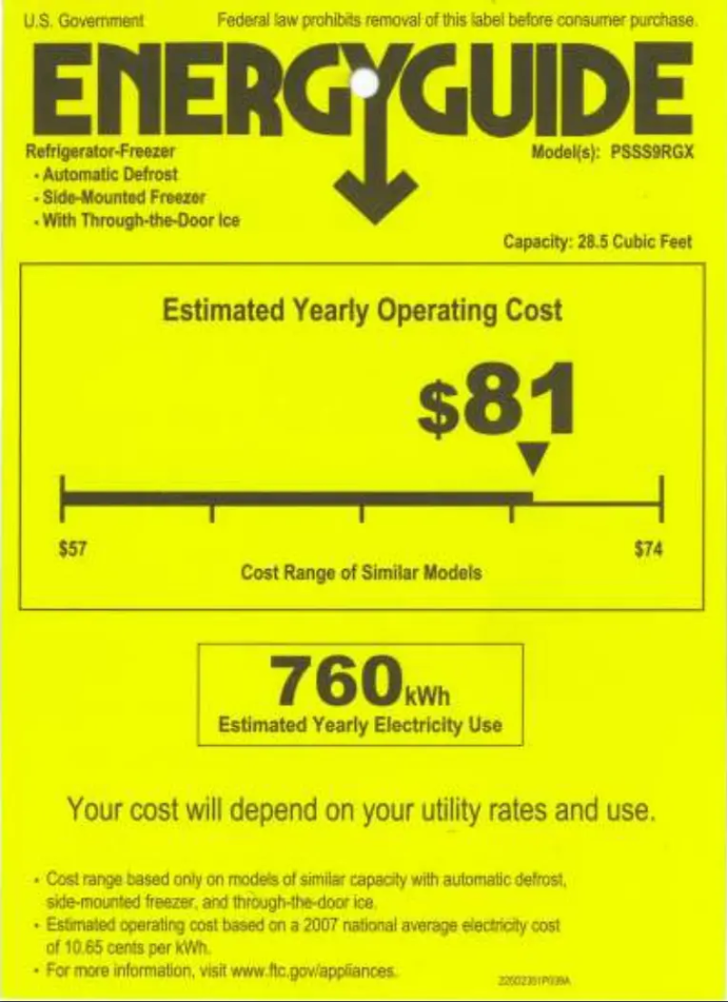 Page n°1 - Label énergétique GE Profile PSSS9RGXSS