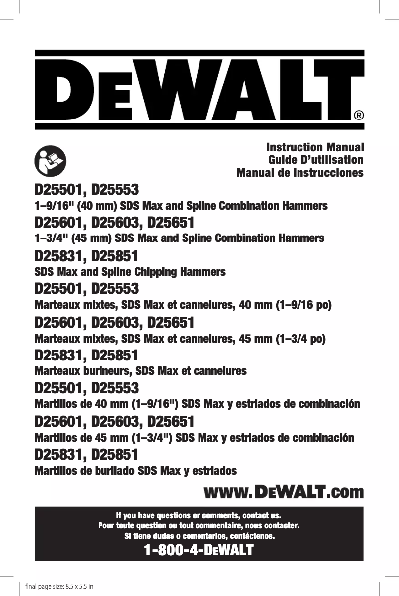 Page 1 de la notice Manuel utilisateur DeWalt D25851K