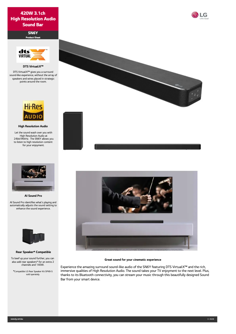 Page 1 of the manual Technical Sheet LG SN6Y