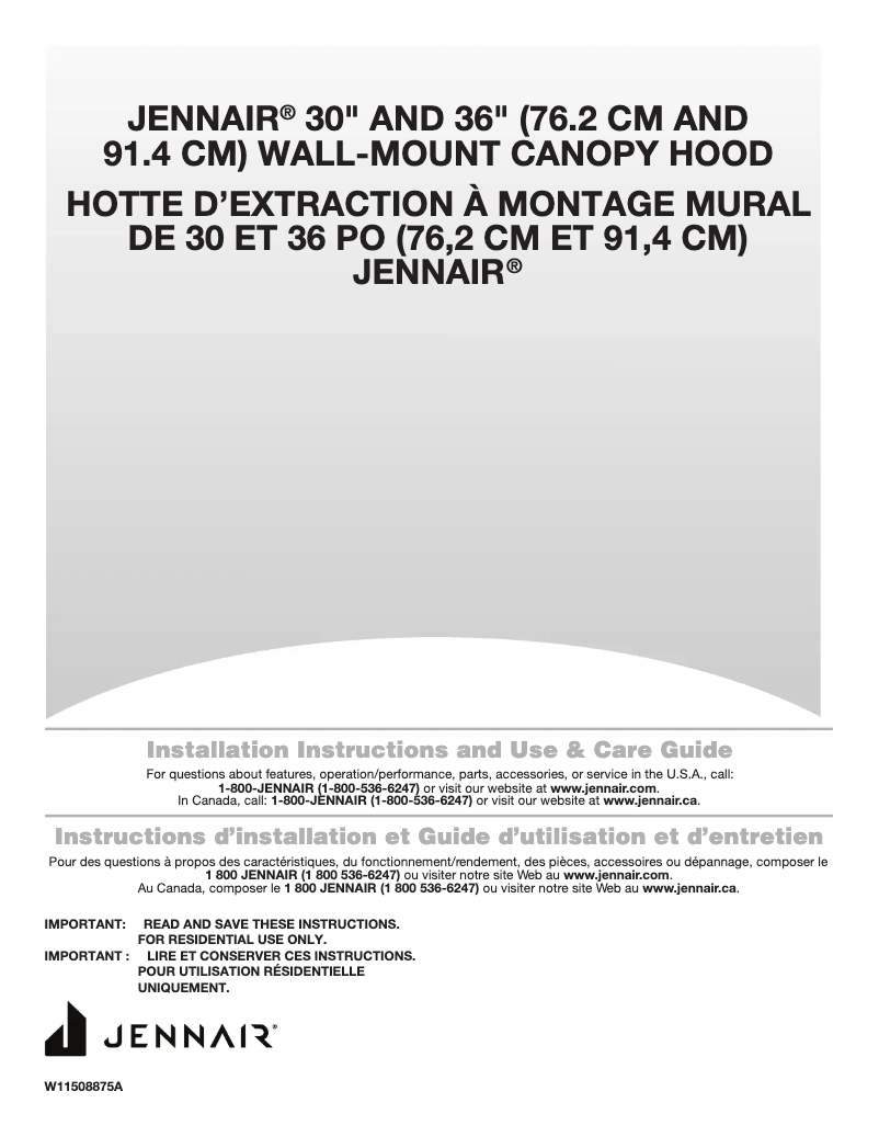 Page 1 of the manual Installation Guide JennAir JVW0330LS