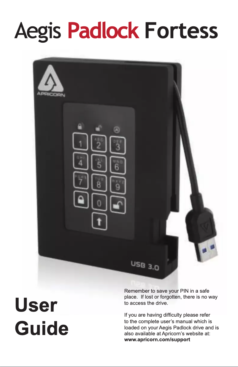 Page 1 de la notice Manuel utilisateur Apricorn Padlock Fortress