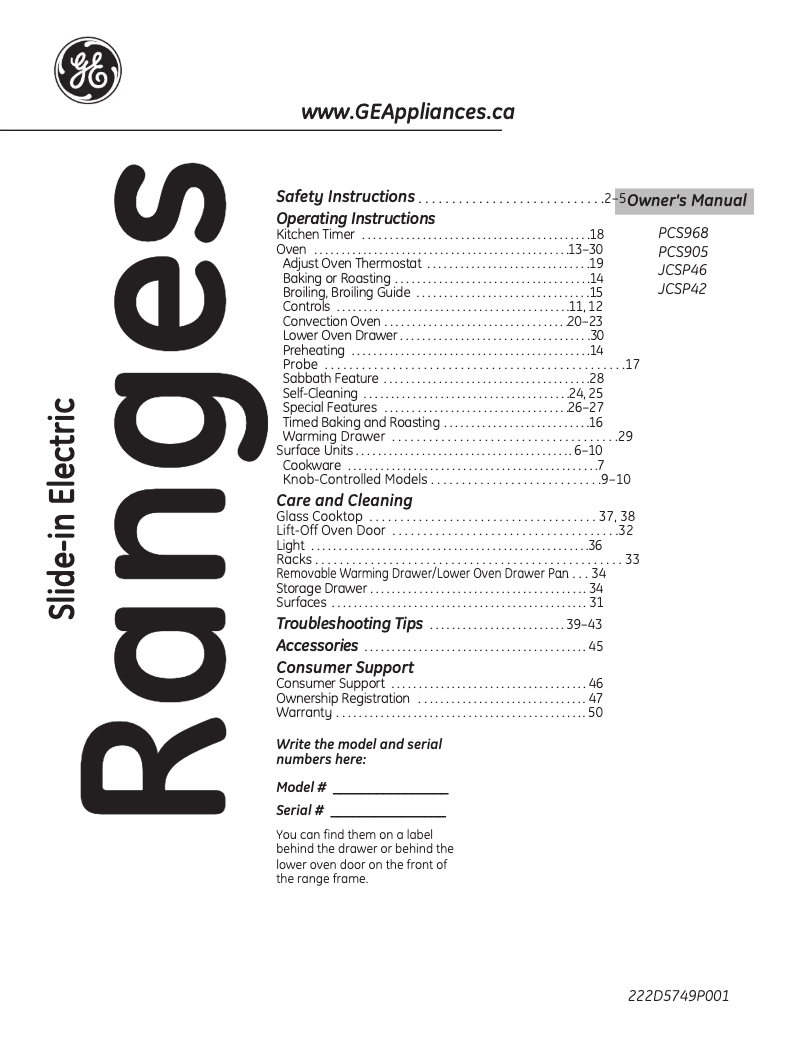 Página 1 del manual Manual de usuario GE PCS905DRBB