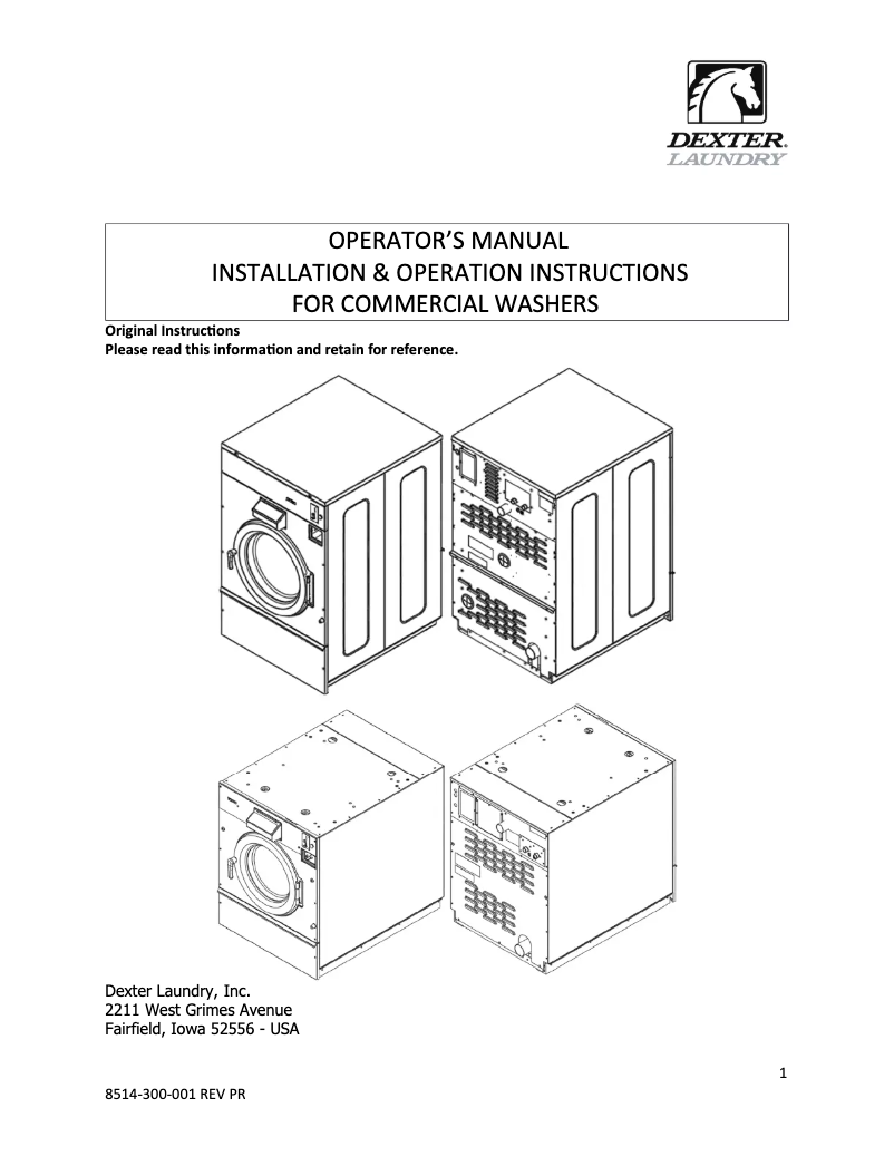 Page 1 of the manual User Manual Dexter Laundry T-1200