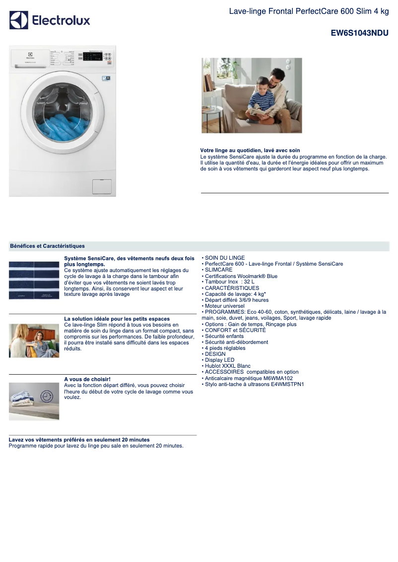 Página 1 del manual Ficha técnica Electrolux EW6S1043NDU