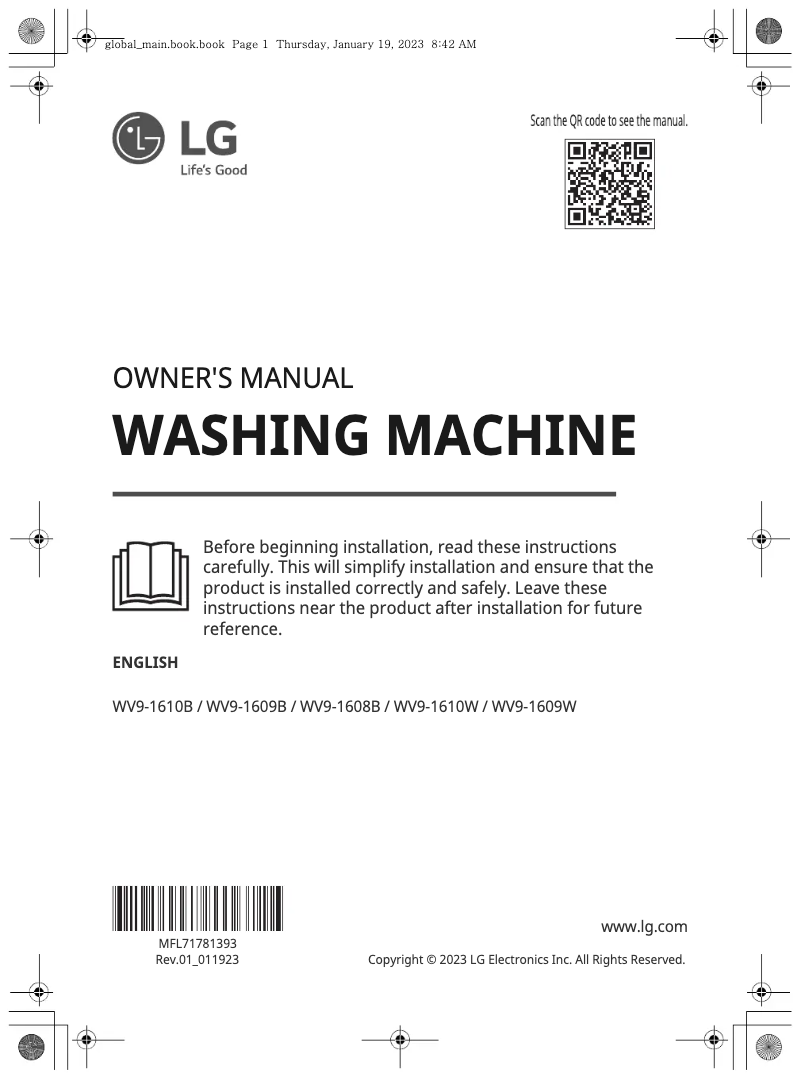 Page 1 of the manual User Manual LG WV9-1610W