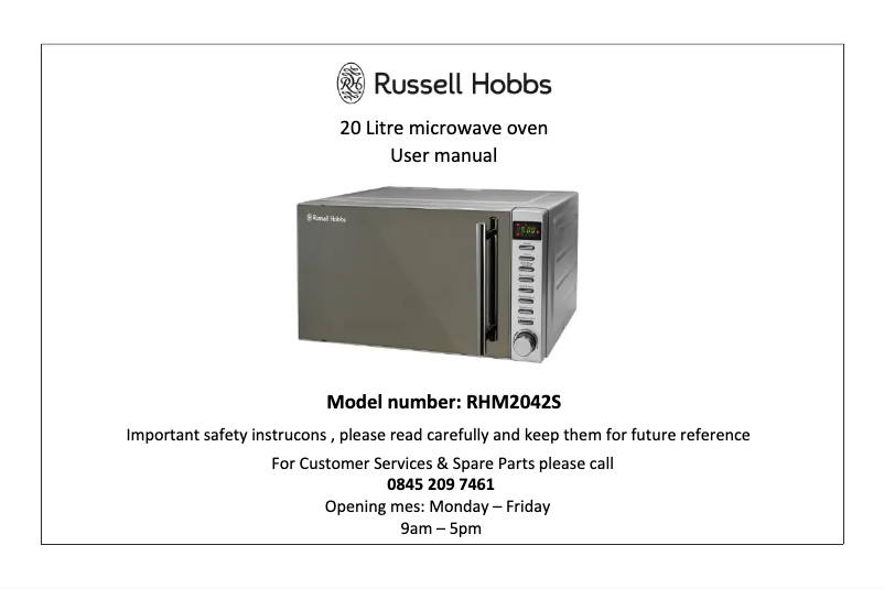 Page 1 de la notice Manuel utilisateur Russell Hobbs RHM2042S