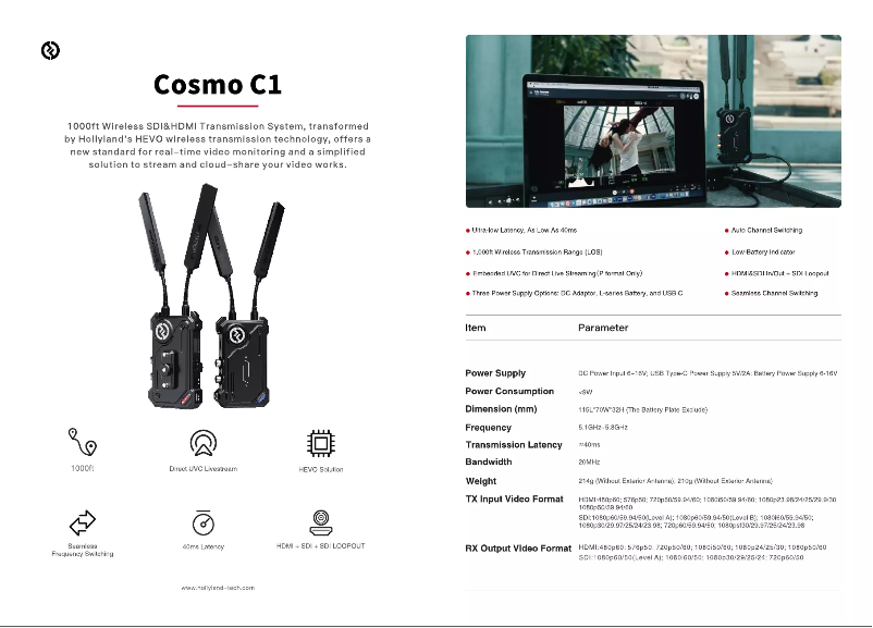 Page 1 de la notice Manuel utilisateur Hollyland Cosmo C1