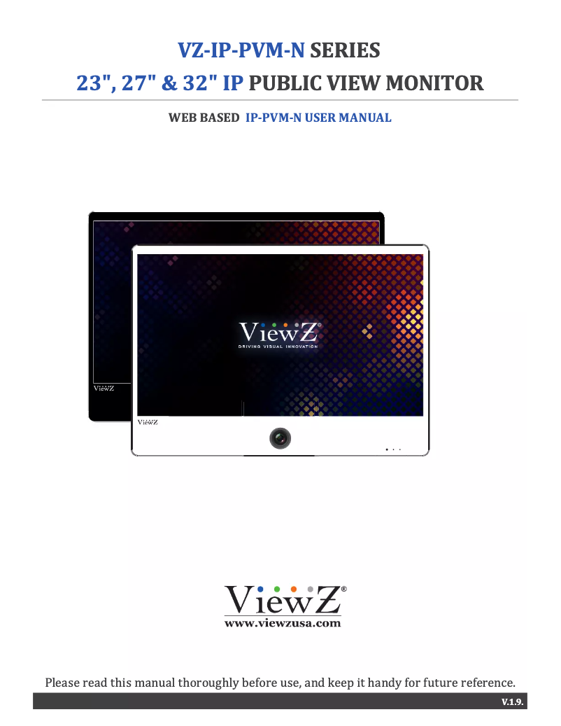 Page 1 de la notice Manuel utilisateur ViewZ VZ-PVM-I3B3N
