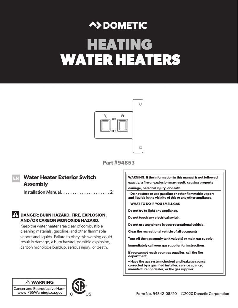 Page 1 de la notice Manuel utilisateur Dometic WH-6GA